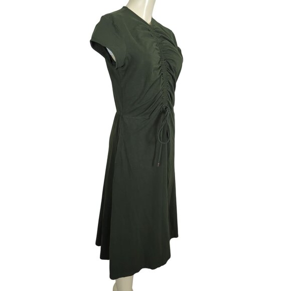 eShakti cap sleeve Ruched drawstring‎ Cotton Jersey dark olive green dress 14 - Picture 5 of 16